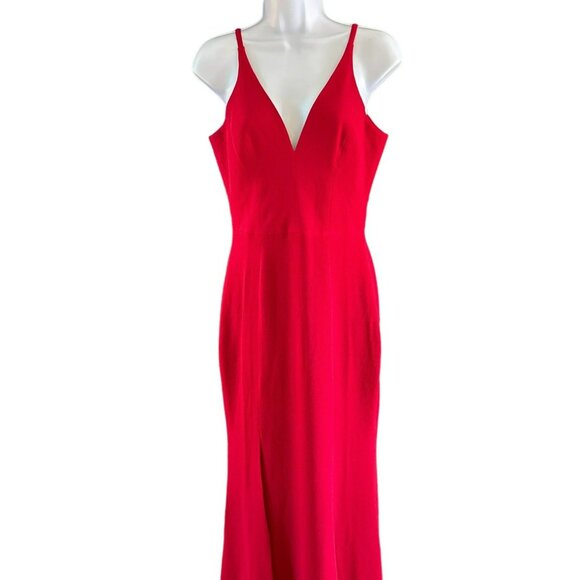 Dress the Population Women's Ruby Red Spaghetti Strap Plunging Long Dress Small - Picture 3 of 5